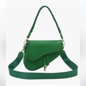 Kelly Green saddle bag with crossbody strap and gold hardware